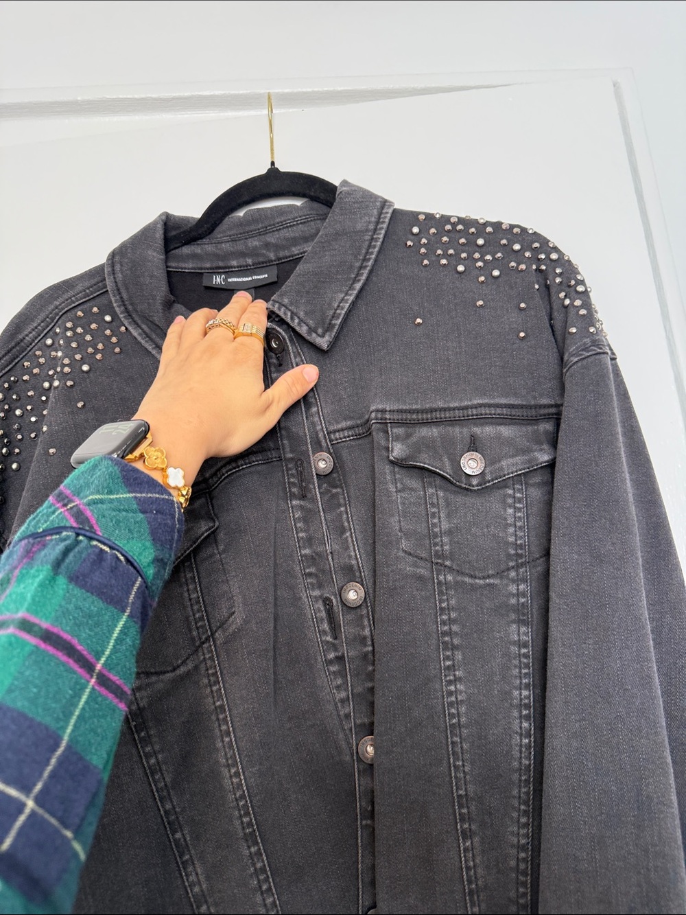INC International Concepts Black Studded Denim Jacket